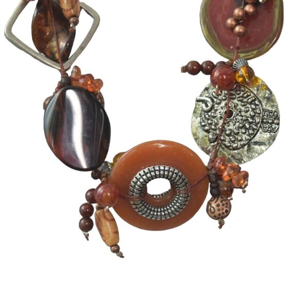Chicos Necklace Mixed Media Beads Multicolor 40 in Brown Copper Silver Orange - Picture 3 of 12